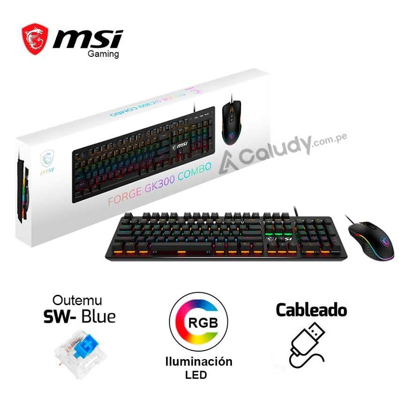 MSI - Kit Teclado Y Mouse Gamer MSI GK300 Mecánico RGB Swiches Azul - Negro