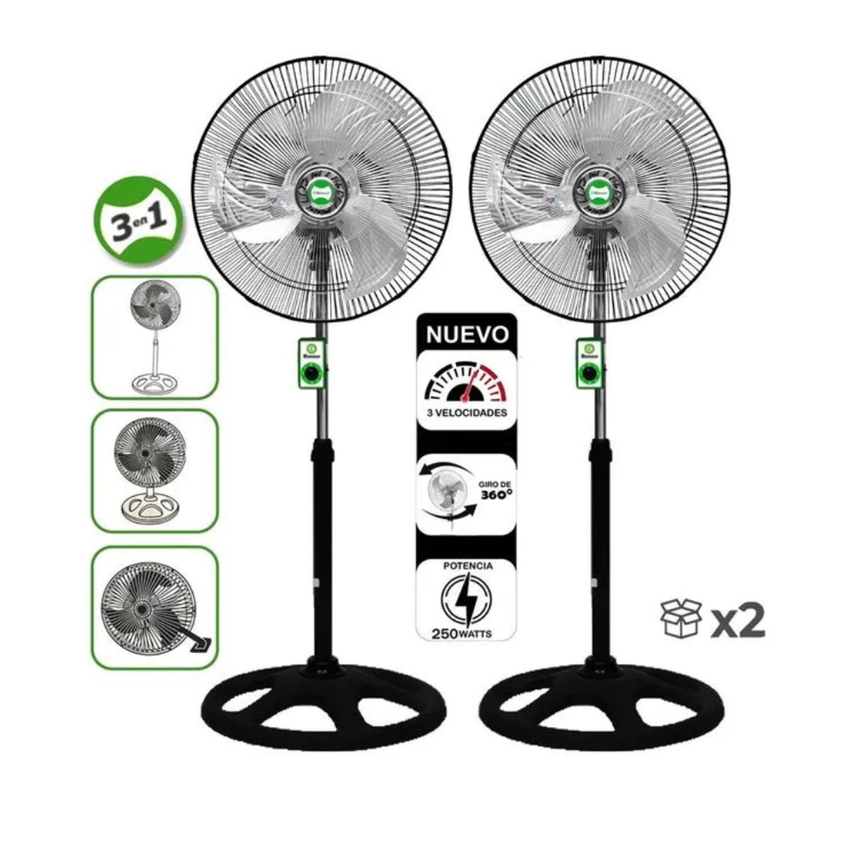 BOSSKO - Ventilador Bossko BK-8220VO 3 en 1 de 18" X 2 Unidades