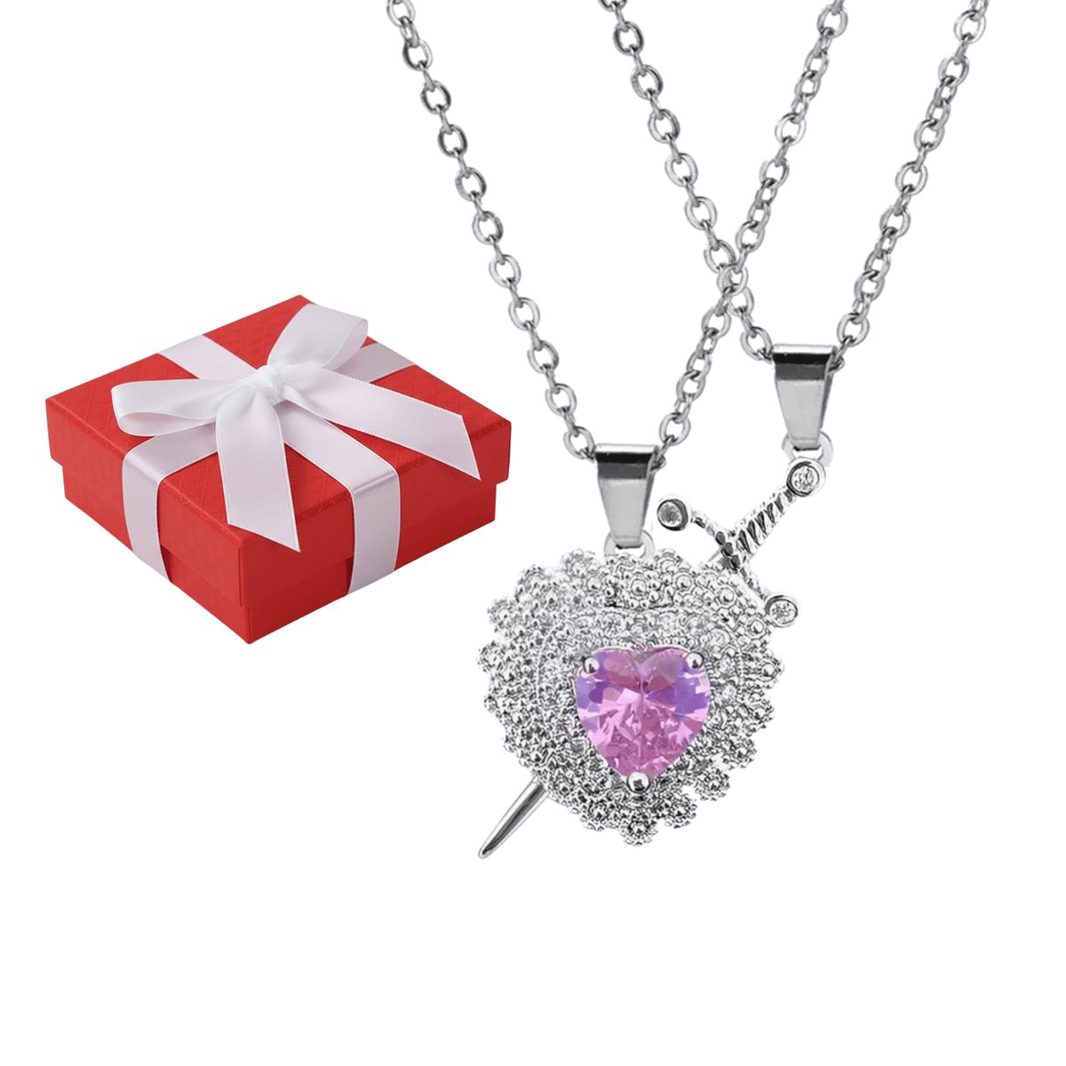 GENERICO - Collar Corazón Rosa Espada Regalo Mamá E Hija Joya Acero