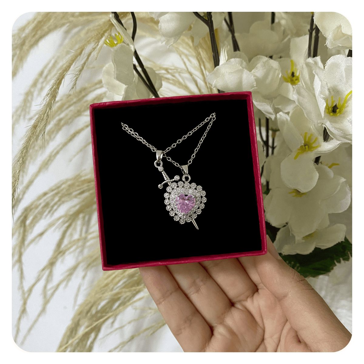 GENERICO - Collar Corazón Rosa Espada Regalo Mamá E Hija Joya Acero