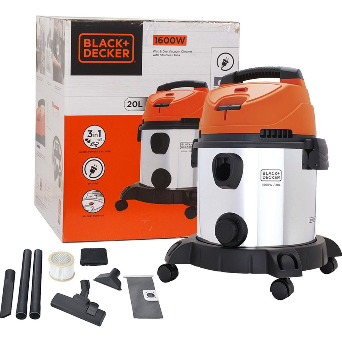BLACK+DECKER - Aspiradora Seco/Húmedo 1600W 20 L Black + Decker BDWDS20-B2C
