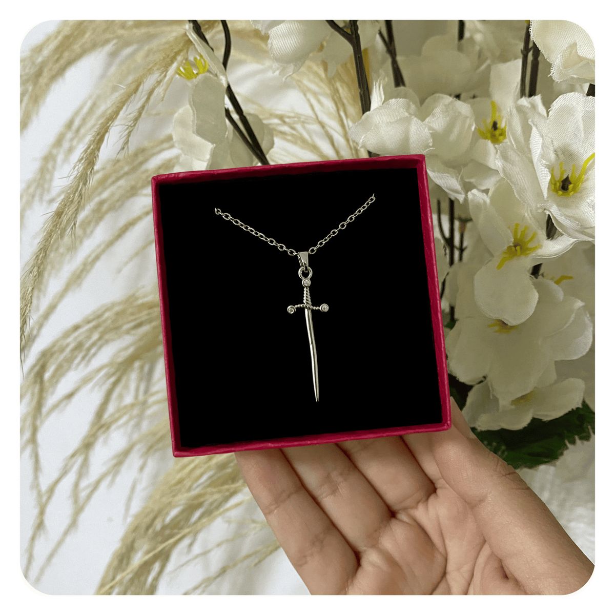 GENERICO - Collar Novios Corazón Rosa Espada Joya Regalo Acero Plateado