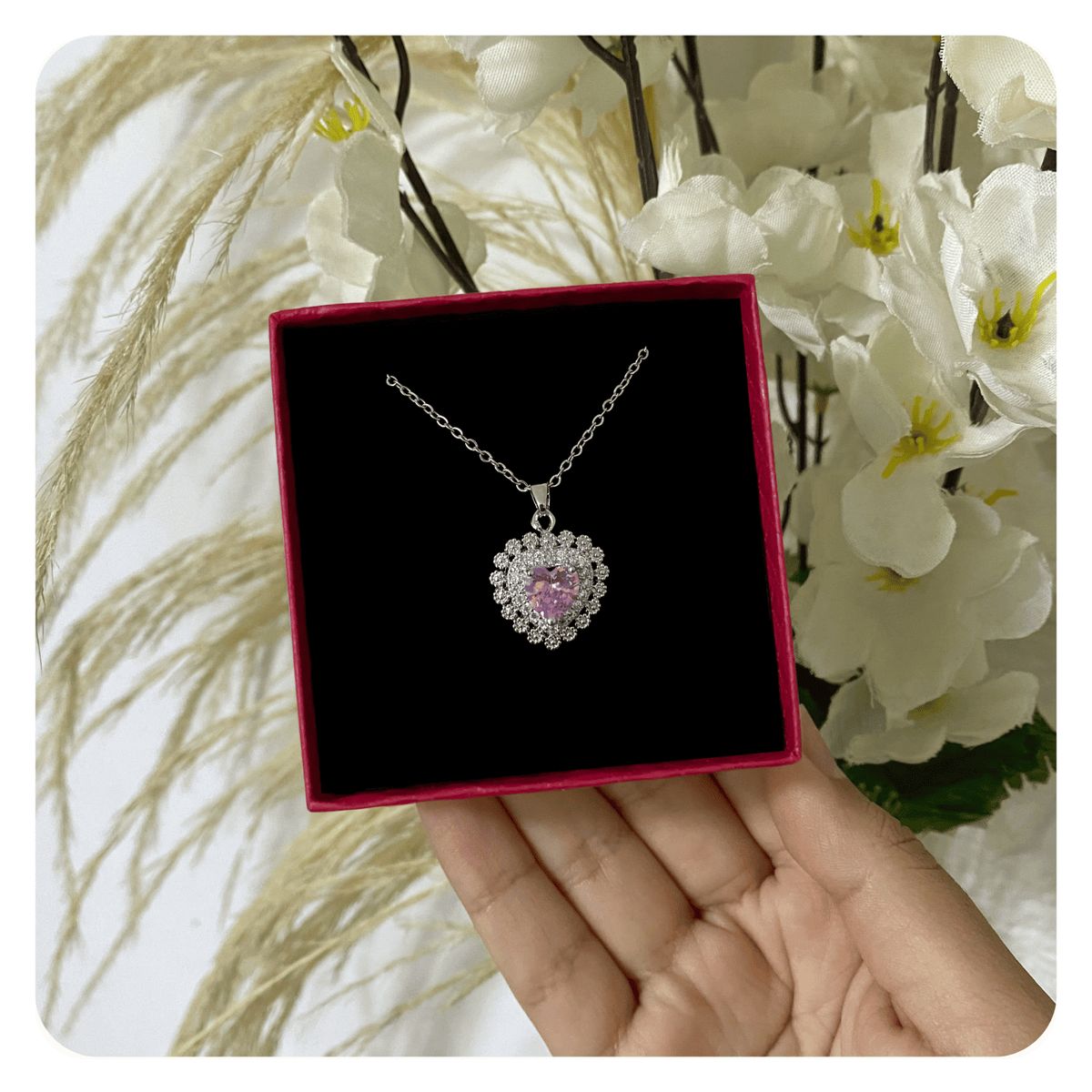 GENERICO - Collar Novios Corazón Rosa Espada Joya Regalo Acero Plateado