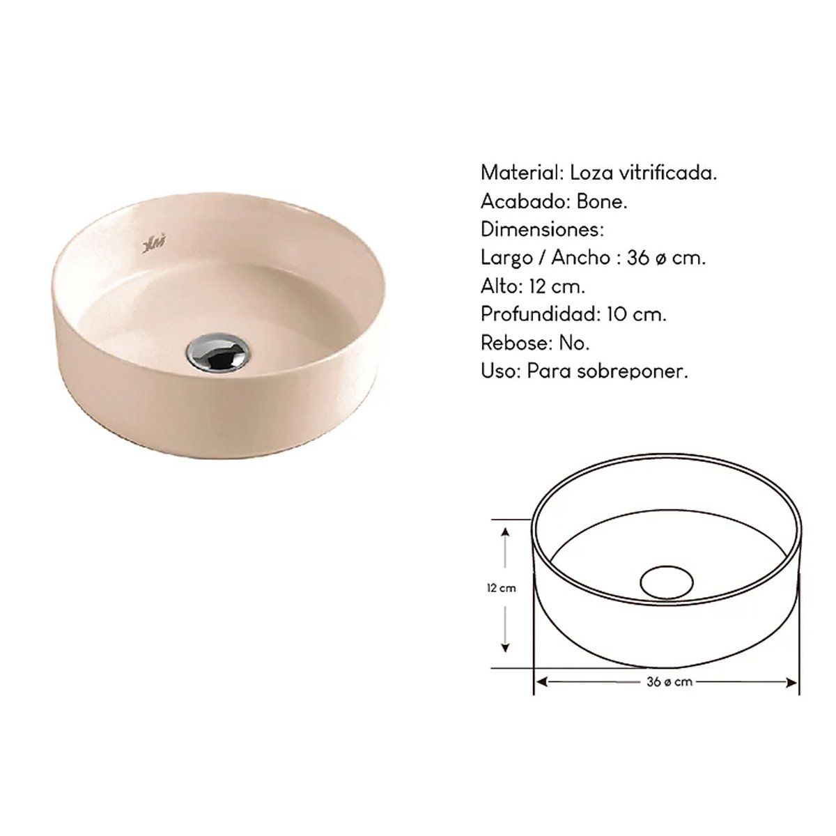 XM - Ovalin de Loza Redondo Bone