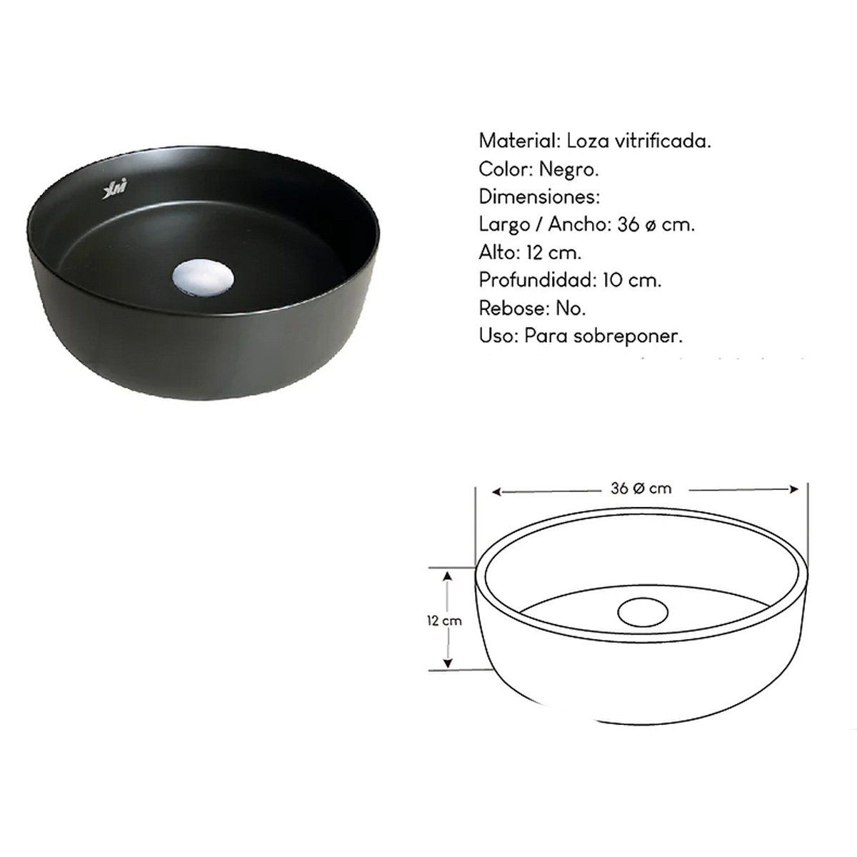 XM - Ovalin de Loza Redondo Negro