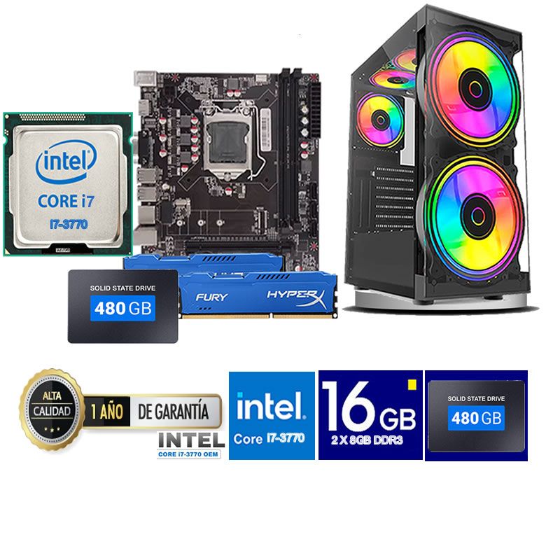 TEROS - Computadora Pc Intel Core i7 3770  Monitor 24 fhd' RAM 16 GB SSD 480 GB