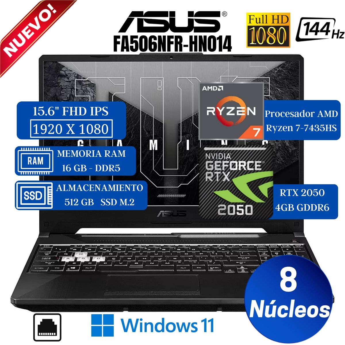 ASUS - Laptop Asus TUF Gaming A15 FA506NFR-HN014 15.6” FHD, Ryzen 7-7435HS, Ram 16GB, SSD 512GB, RTX 2050