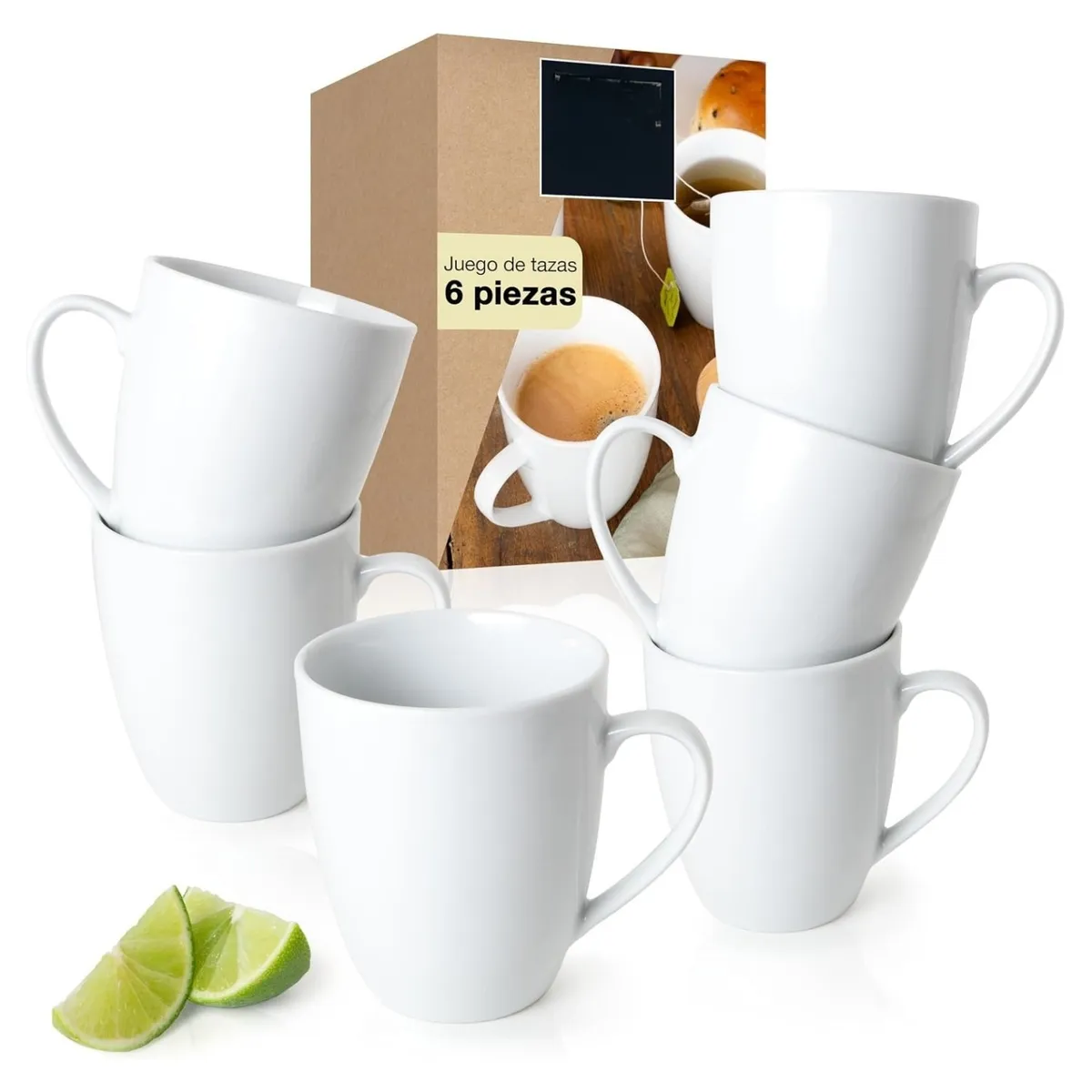 Pentha - Tazas Blancas y Elegantes de Porcelana Pack X6 para Café té y más
