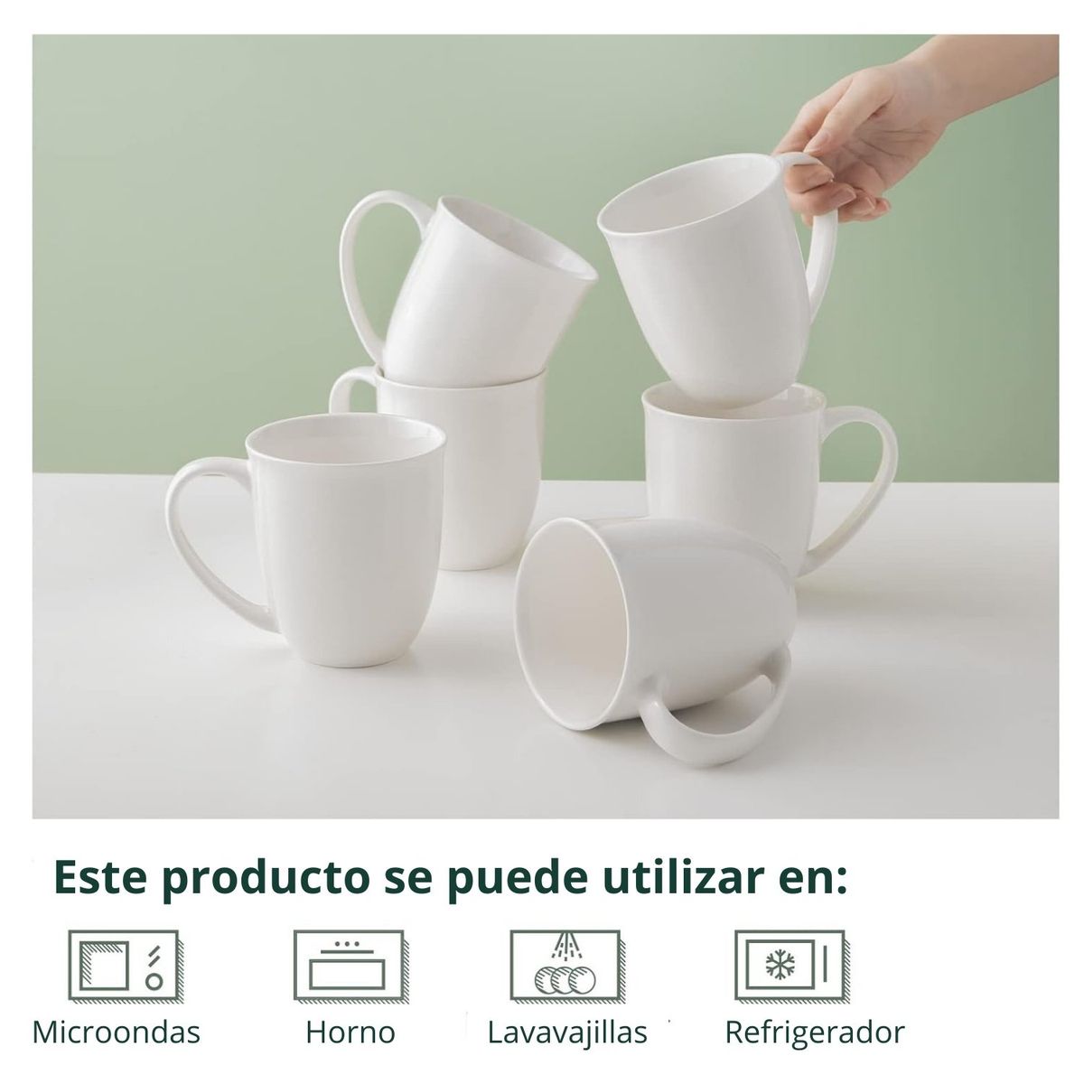 PENTHA - Tazas Blancas y Elegantes de Porcelana Pack X6 para Café té y más