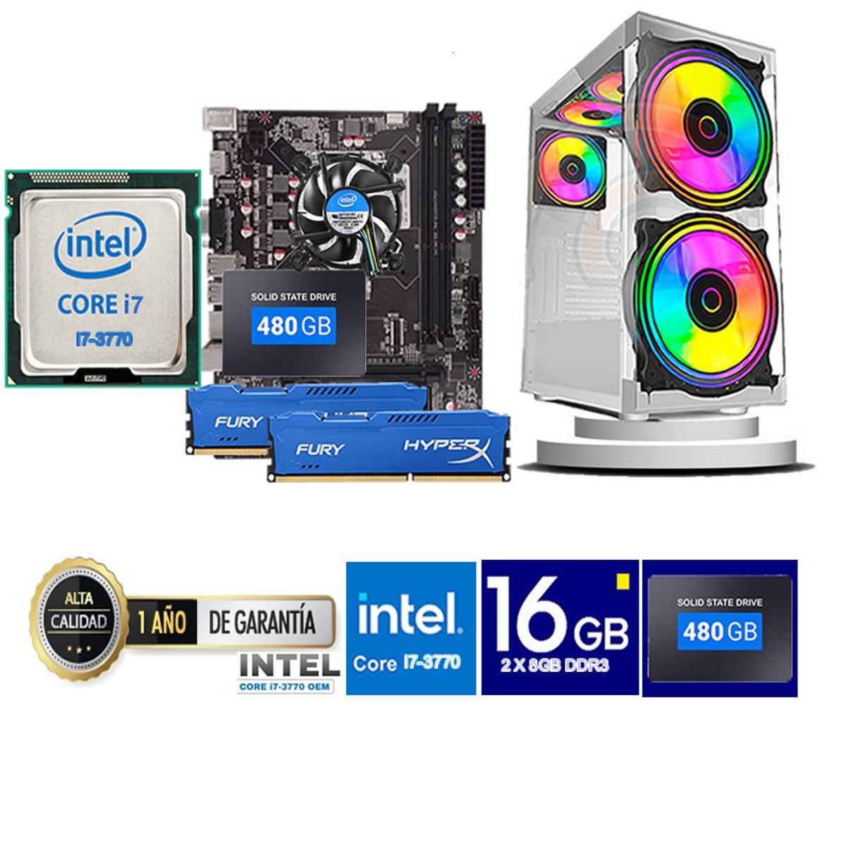 TEROS - Computadora Pc Intel Core i7 3770  Monitor 24 fhd' RAM 16 GB SSD 480 GB