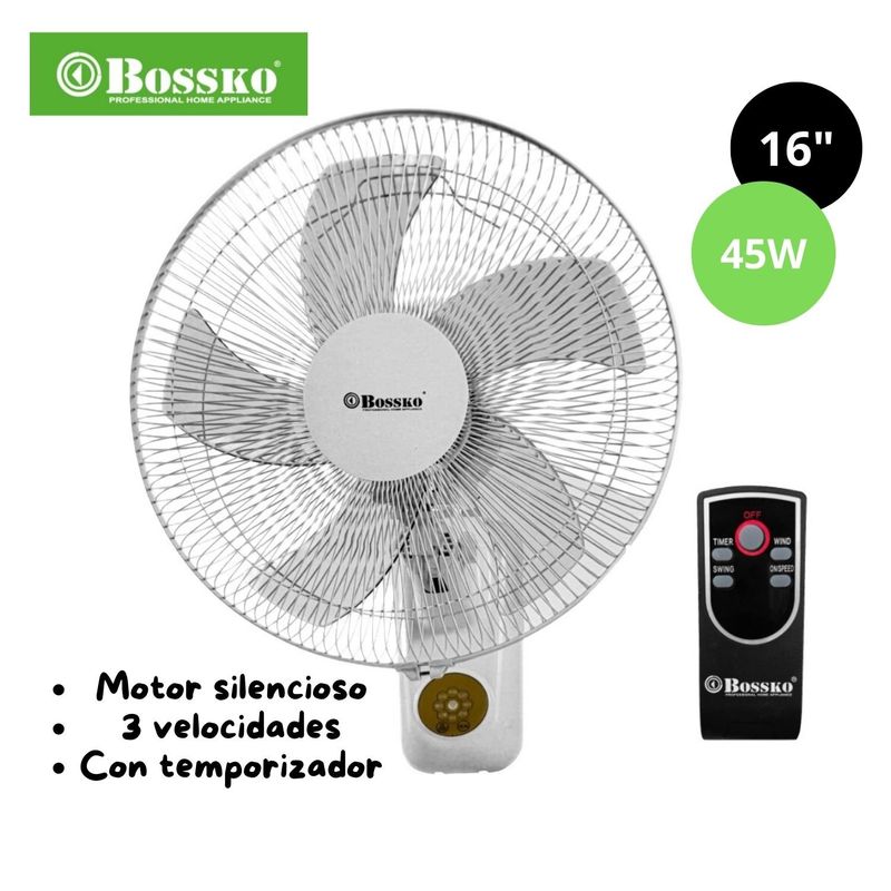 BOSSKO - Ventilador de Pared Bossko con Control Remoto 16 Pulgadas