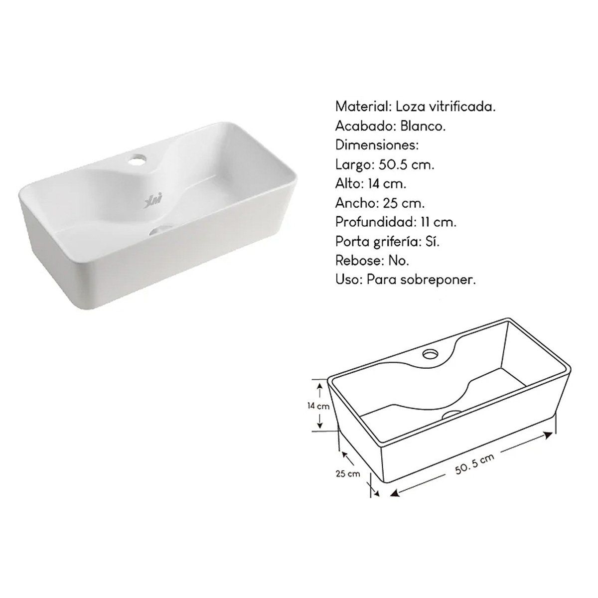 XM - Bowl Lavabo Ovalin De Loza Blanco