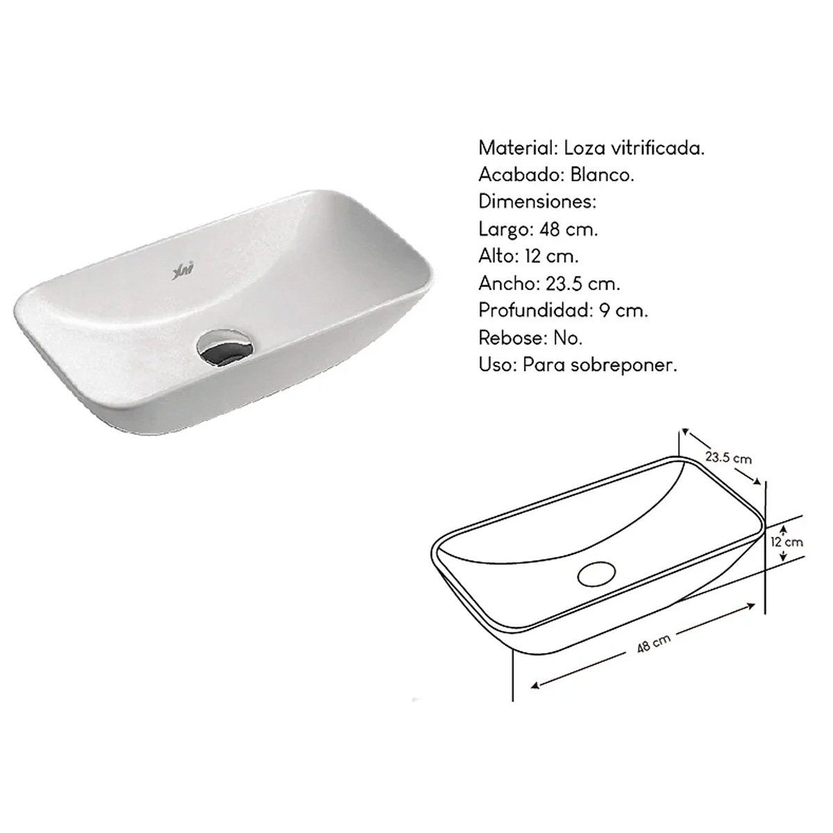 XM - Bowl Lavabo Ovalin de Loza Blanco