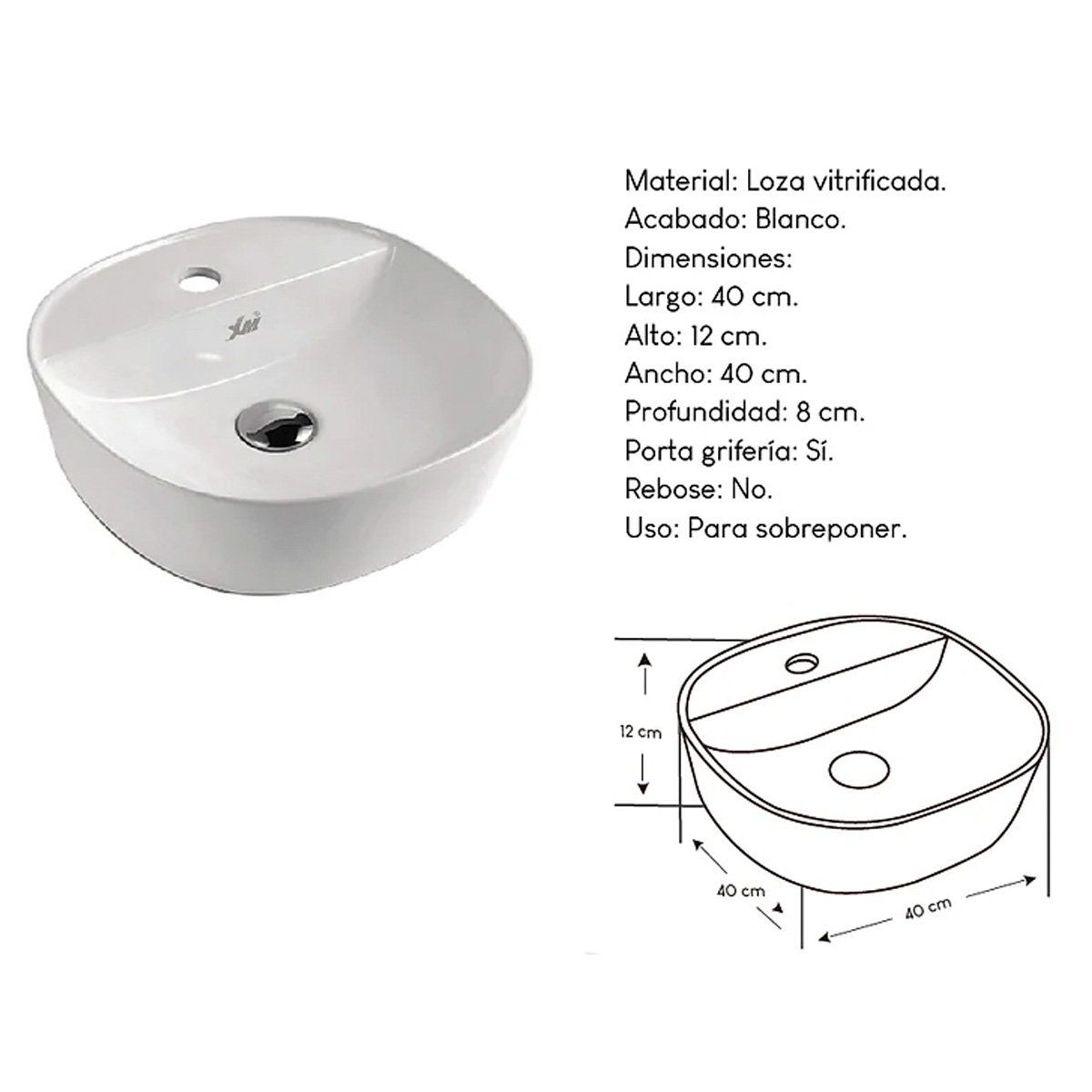 XM - Bowl Lavabo Ovalin de Loza Redondo Blanco