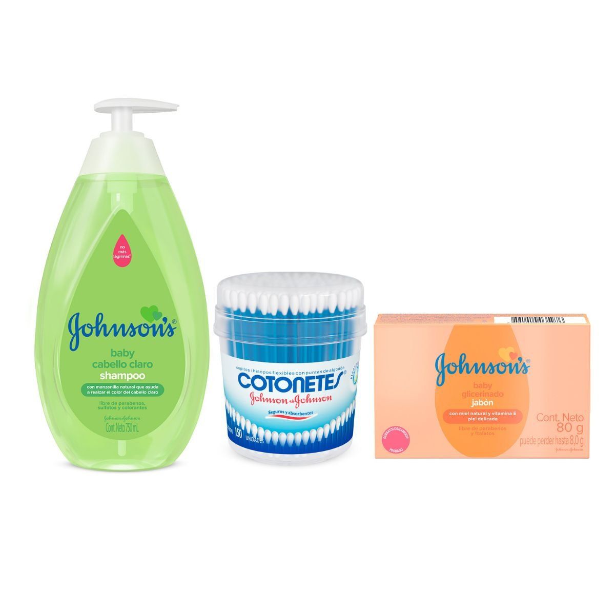 JOHNSON AND JOHNSON - Shampoo Manzanilla 750ml + 150 Hisopos + 2 Jabón Glicerina
