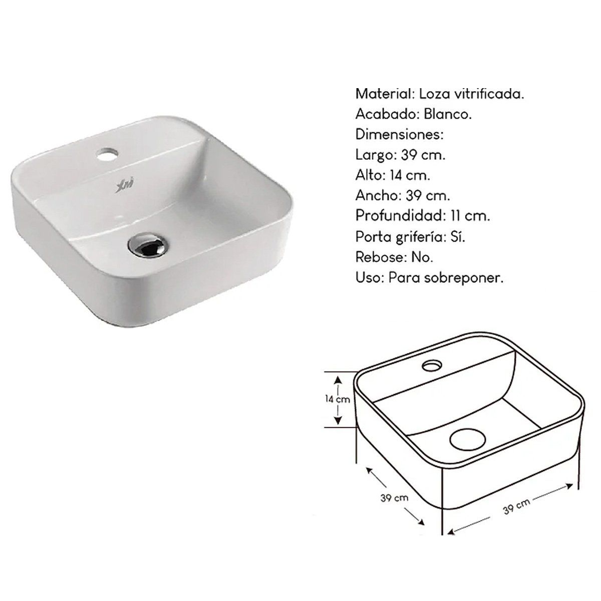 XM - Bowl Lavabo Ovalin de Loza Blanco