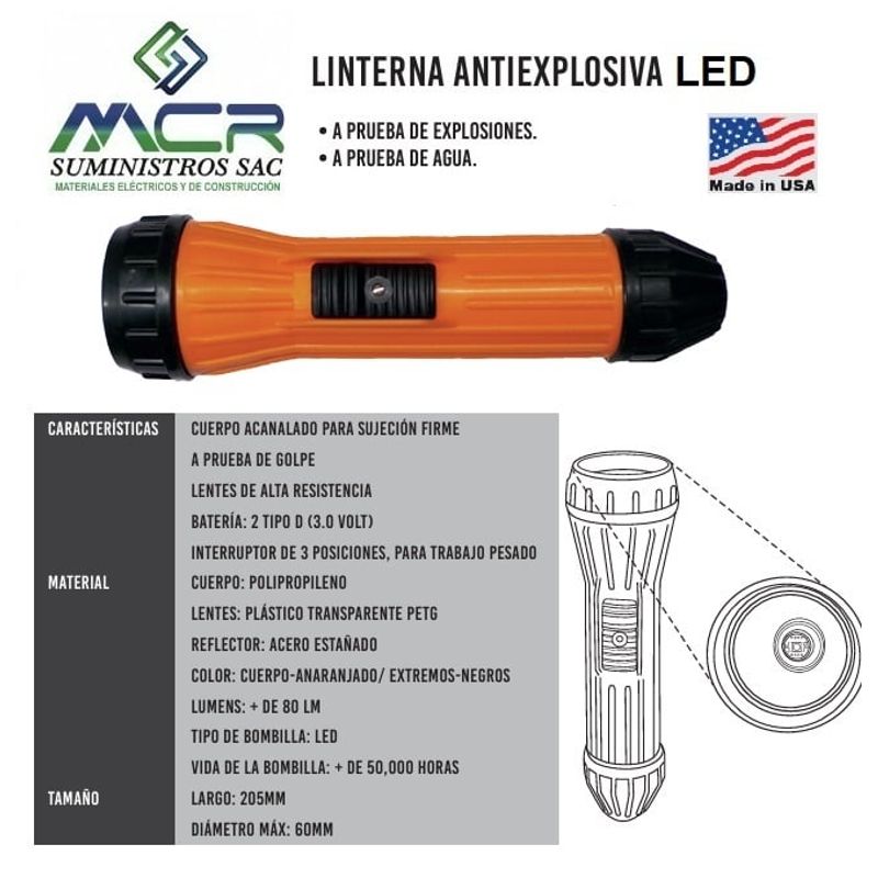 GENERICO - LINTERNA LED ANTIEXPLOSIVA INDUSTRIAL A PRUEBA DE AGUA 20CM