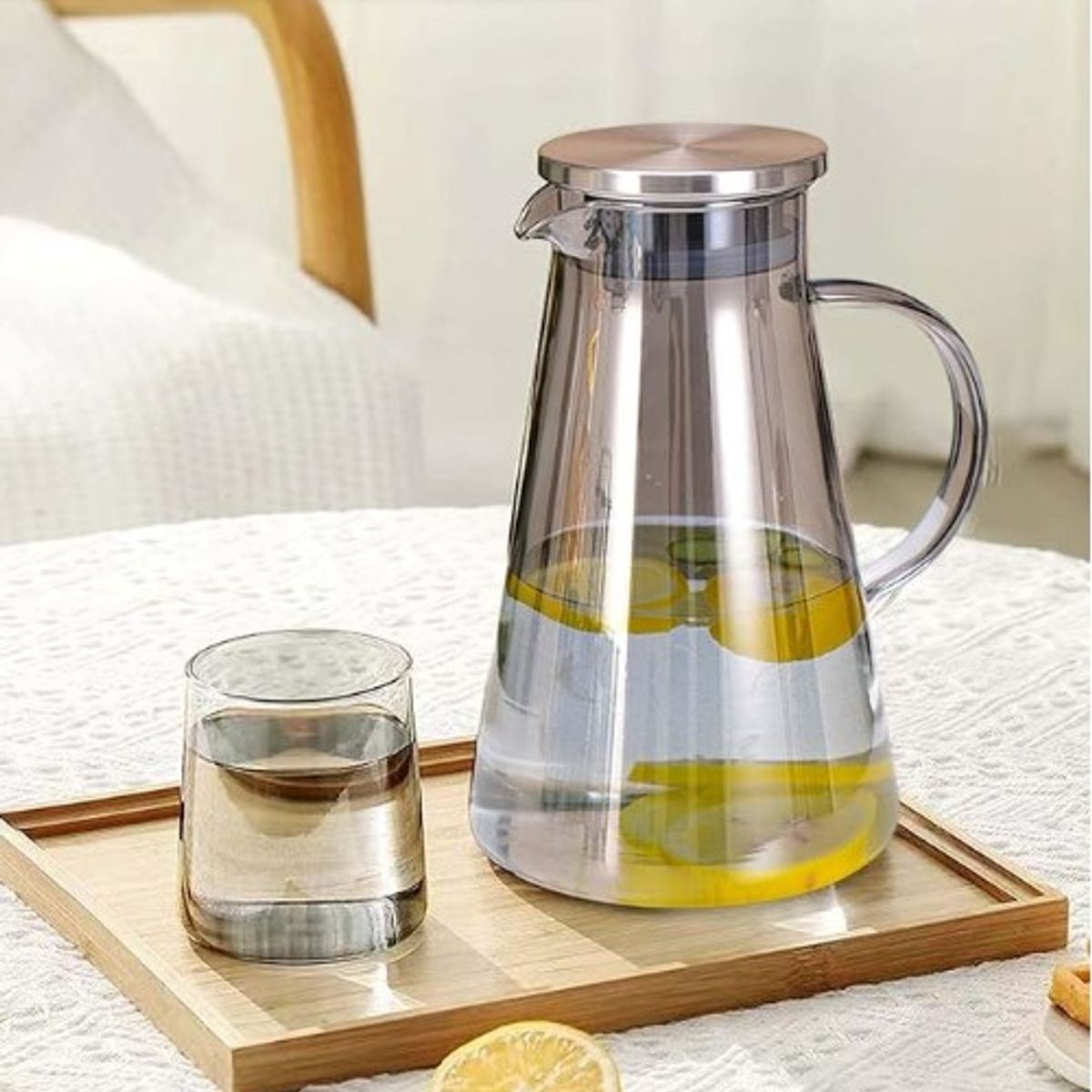 GENERICO - Jarra Gris Con tapa de Acero Inox. Resistente al Calor 1.6 L