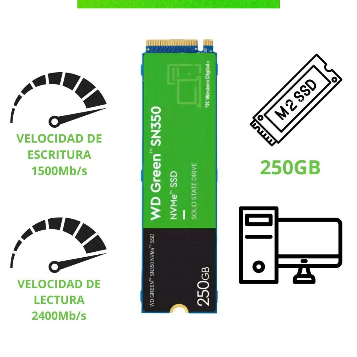 WESTERN DIGITAL - SSD M.2 NVME PCIE 3.0 SN350 WESTERN DIGITAL GREEN 250GB