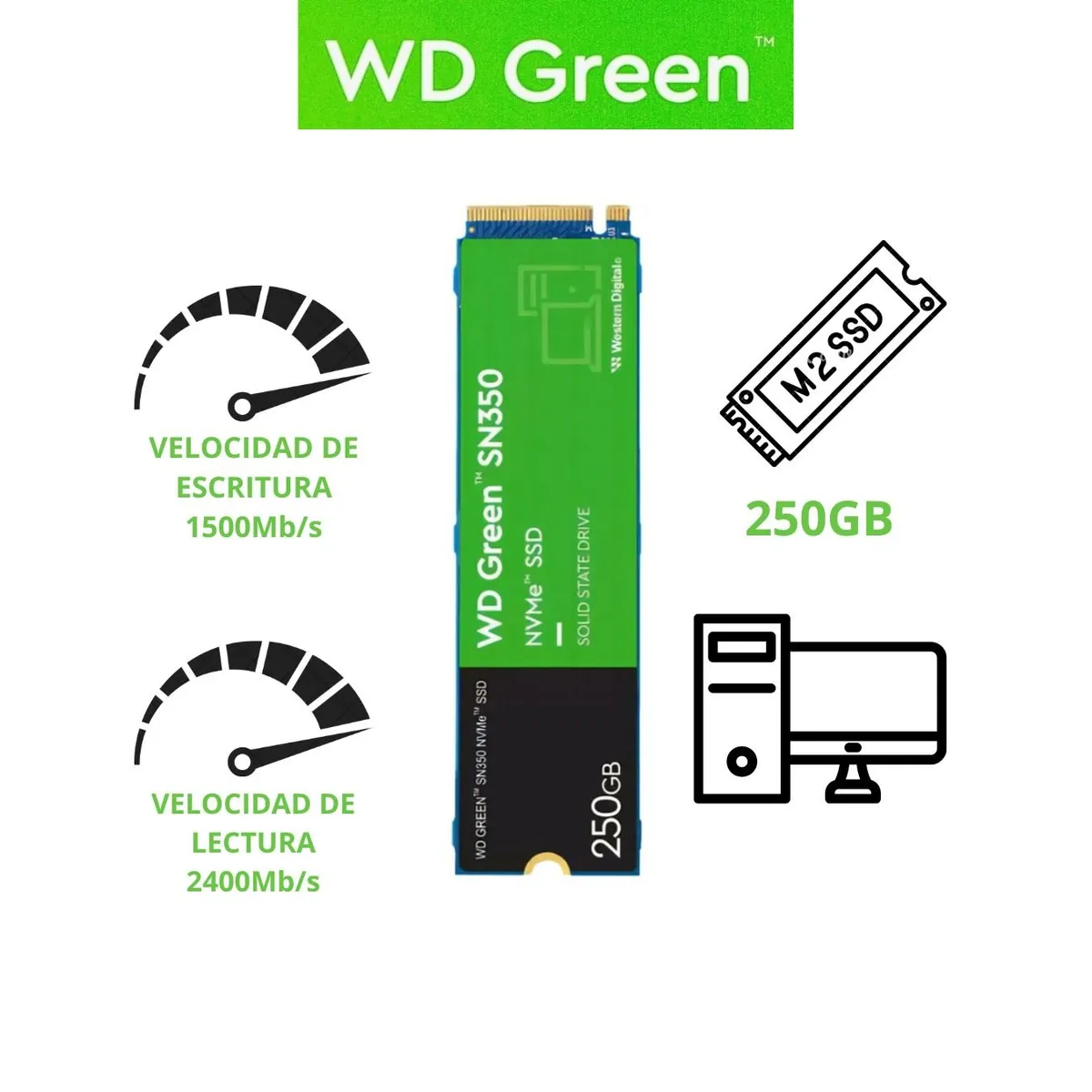 WESTERN DIGITAL - SSD M.2 NVME PCIE 3.0 SN350 WESTERN DIGITAL GREEN 250GB