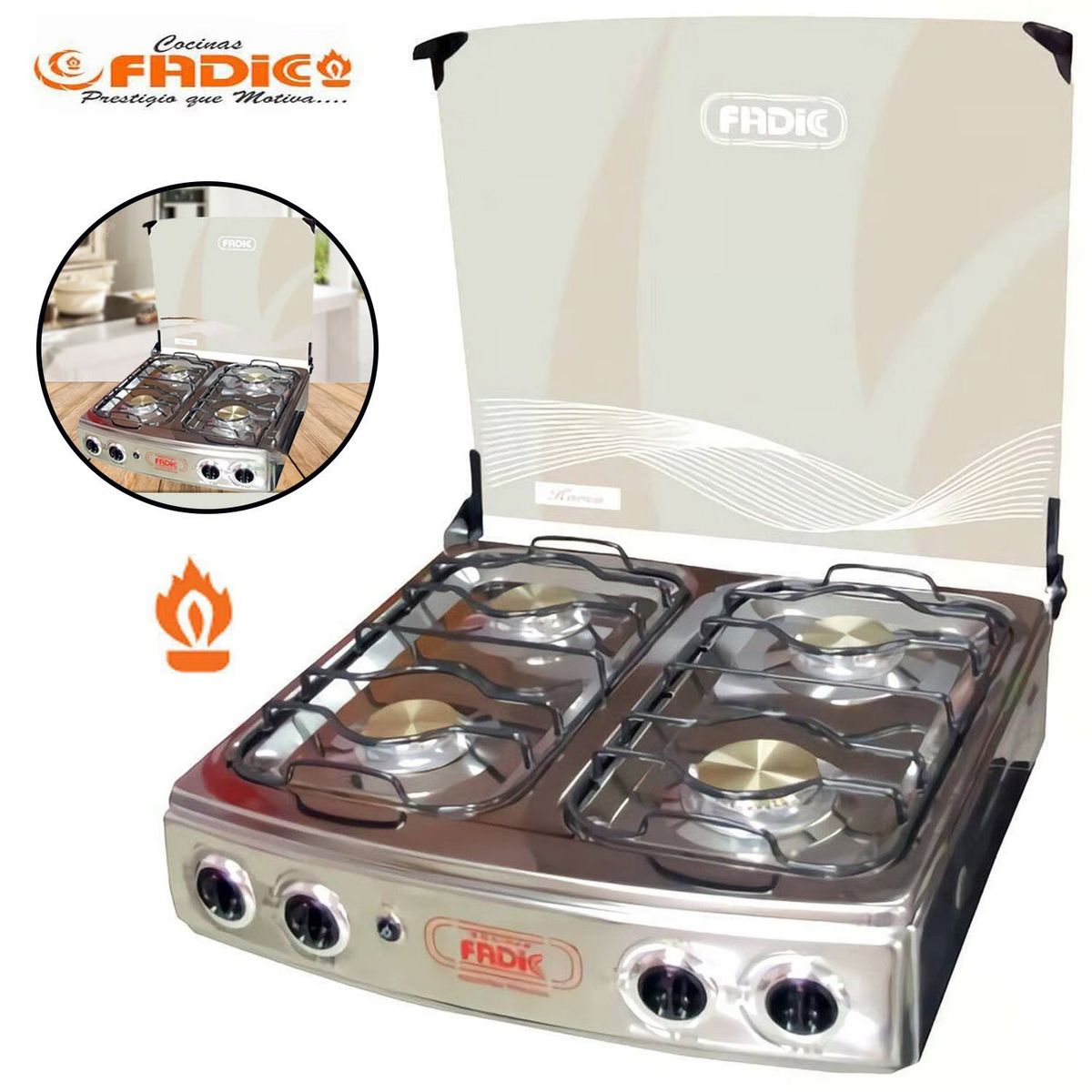 FADIC - Cocina de mesa con tapa de vidrio Karen 22 4h