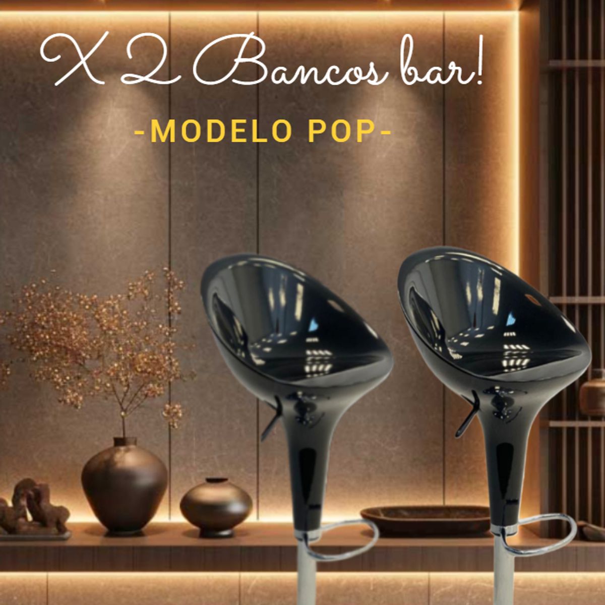 GENERICO - 2 SILLAS BANCO BAR GIRATORIO MODELO POP RIWAY NEGRO