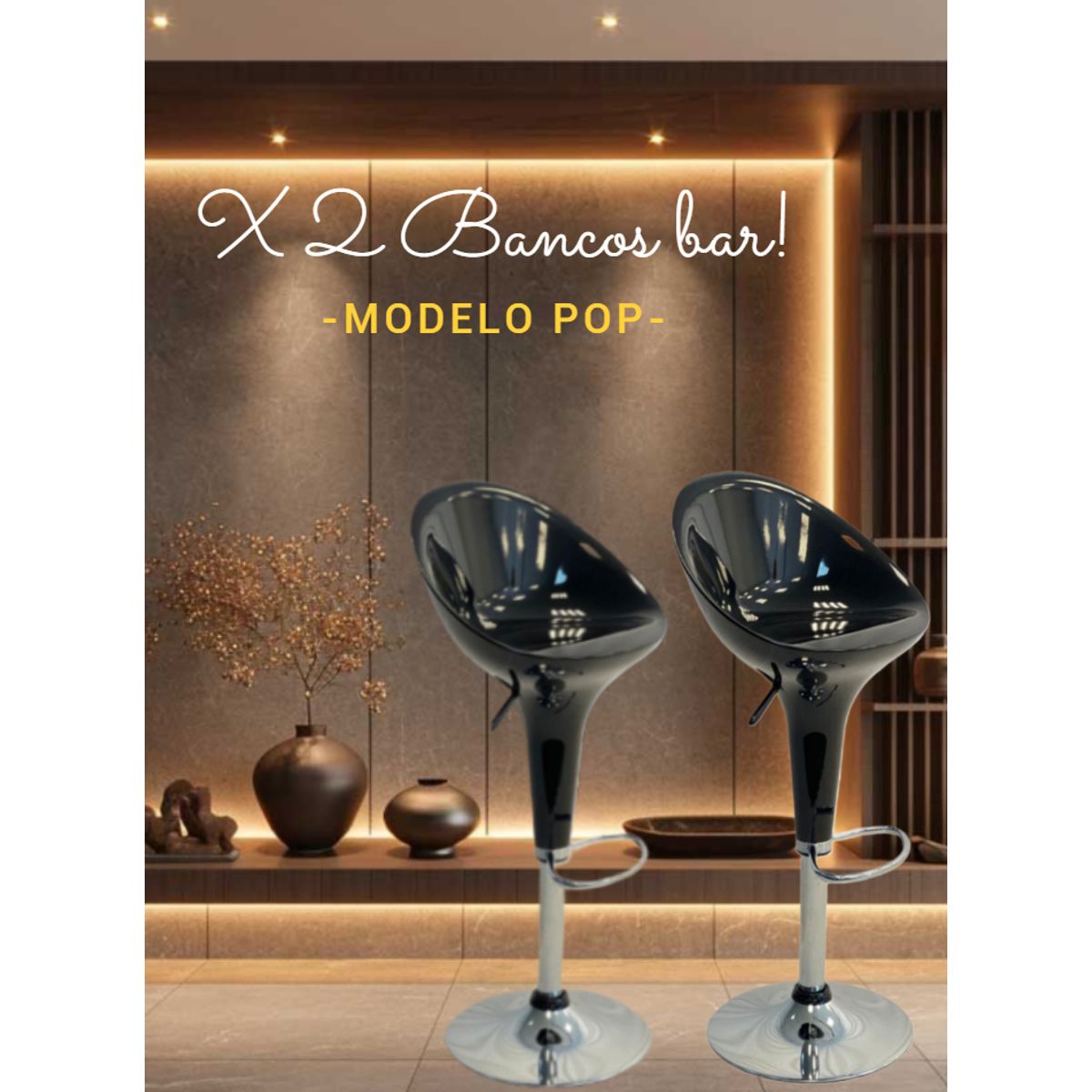 GENERICO - 2 SILLAS BANCO BAR GIRATORIO MODELO POP RIWAY NEGRO