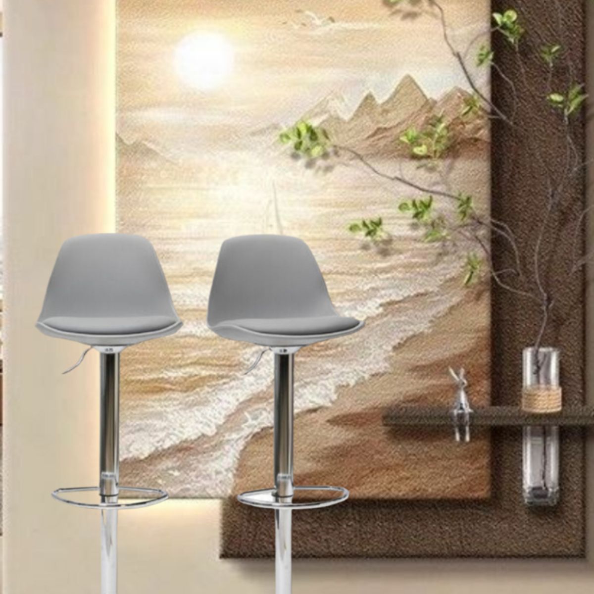 GENERICO - 2 SILLAS BANCO BAR GIRATORIO TABURETE REGULABLE REPOSAPIES DE ACERO COLOR GRIS