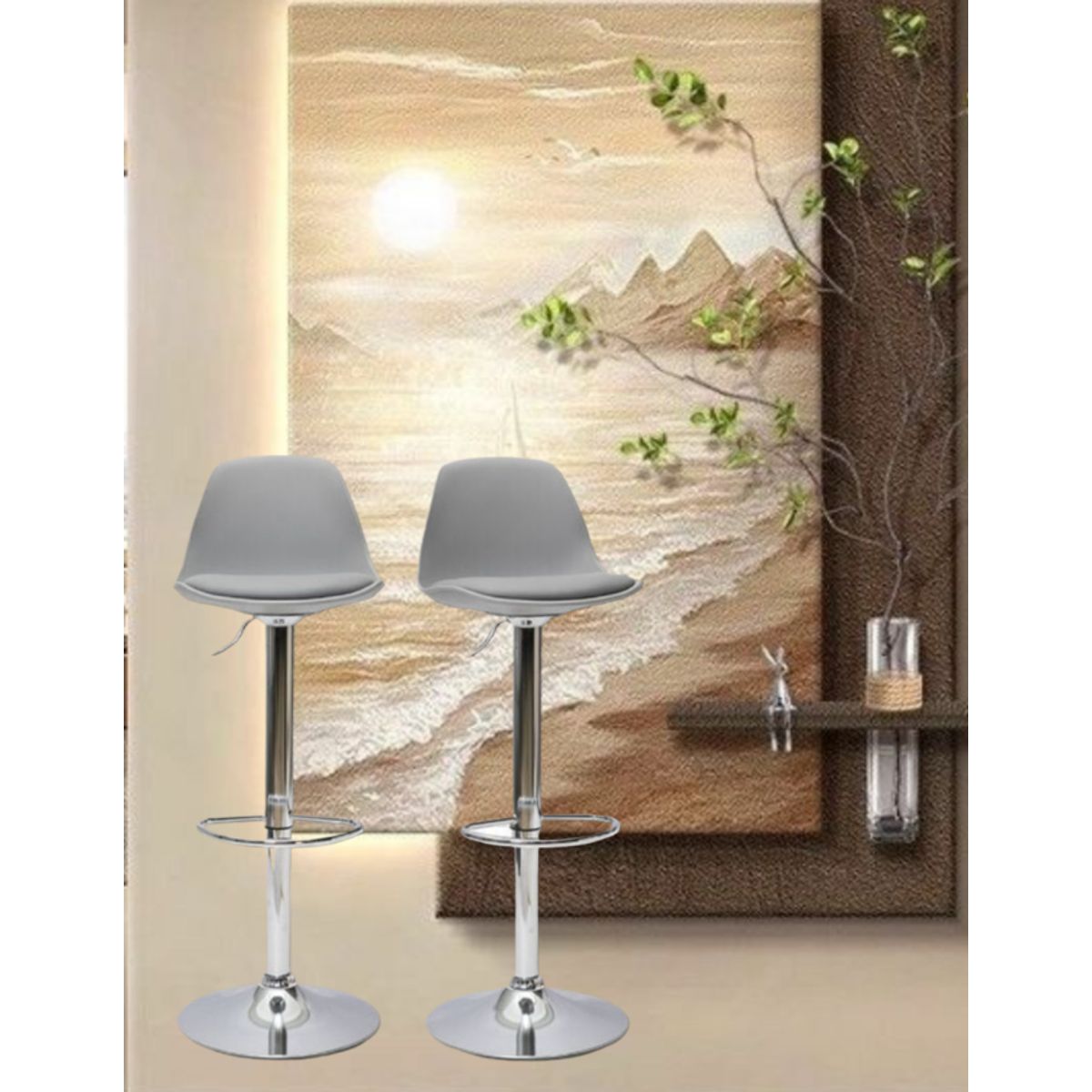 GENERICO - 2 SILLAS BANCO BAR GIRATORIO TABURETE REGULABLE REPOSAPIES DE ACERO COLOR GRIS