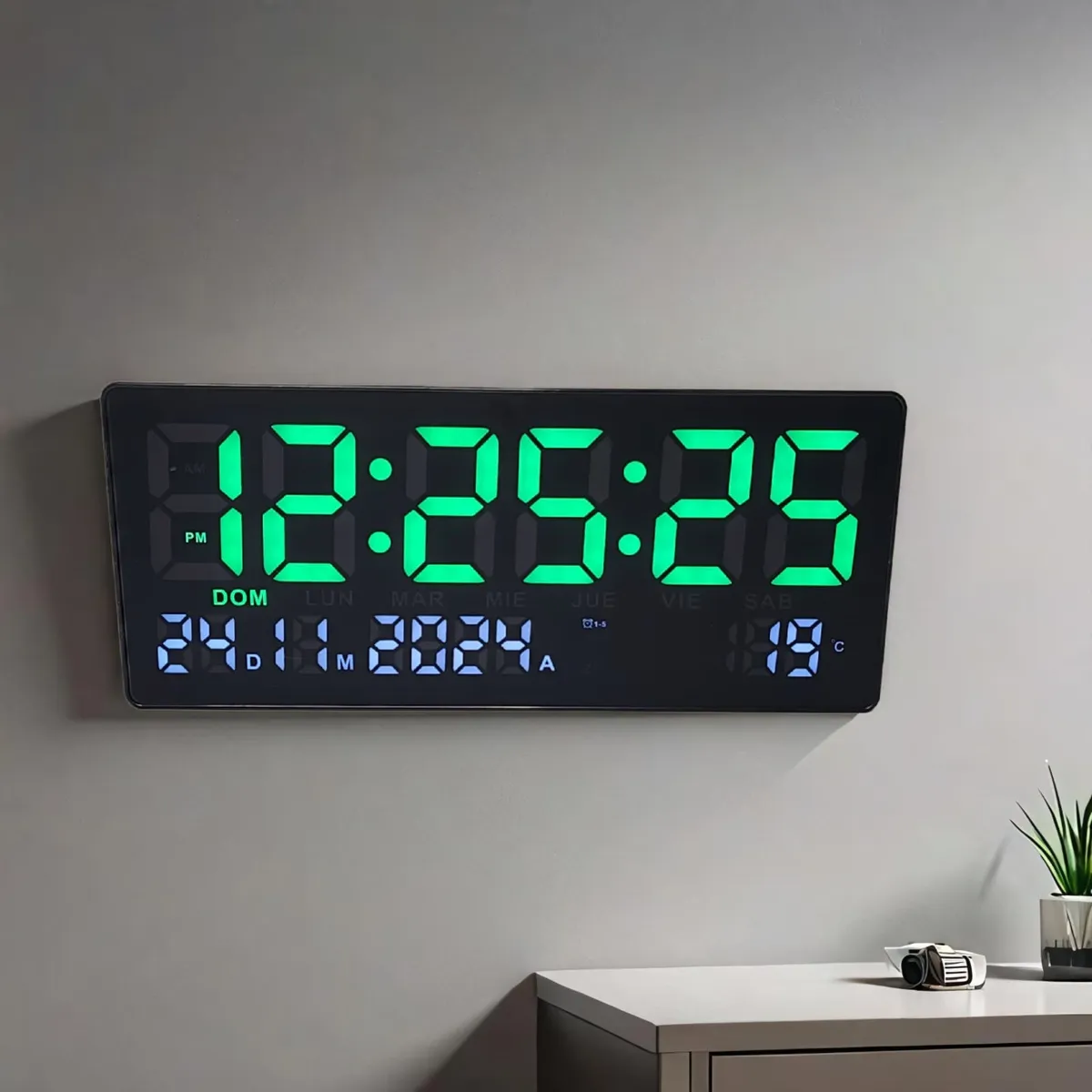 GENERICO - Reloj Digital de Pared con Fecha y Temperatura 36x16cm