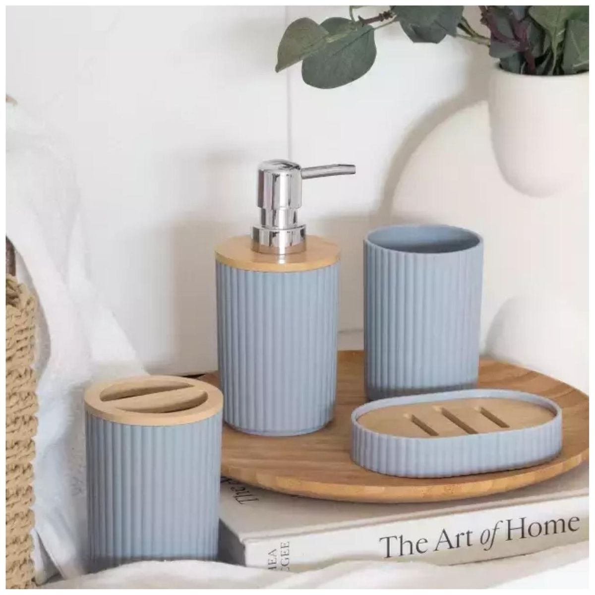 MINARI - Kit 4 Accesorios para Baño Dispensador de Jabón Jabonera Gris KB4