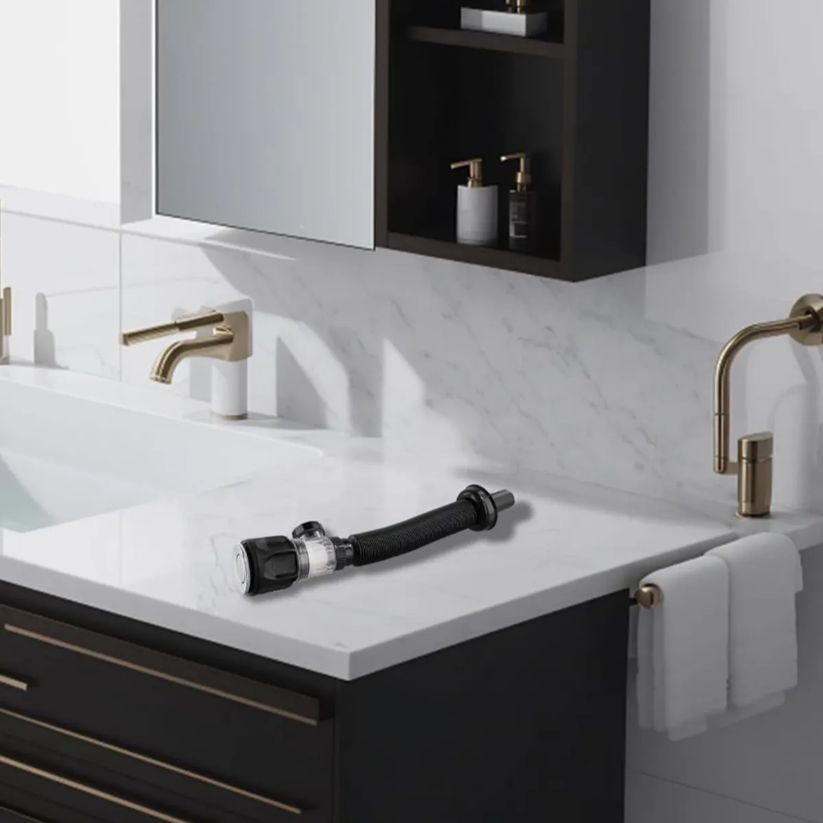 GENERICO - Desague Sifón flexible Corrugado Negro con anti olor y Push para Cocina o Baño