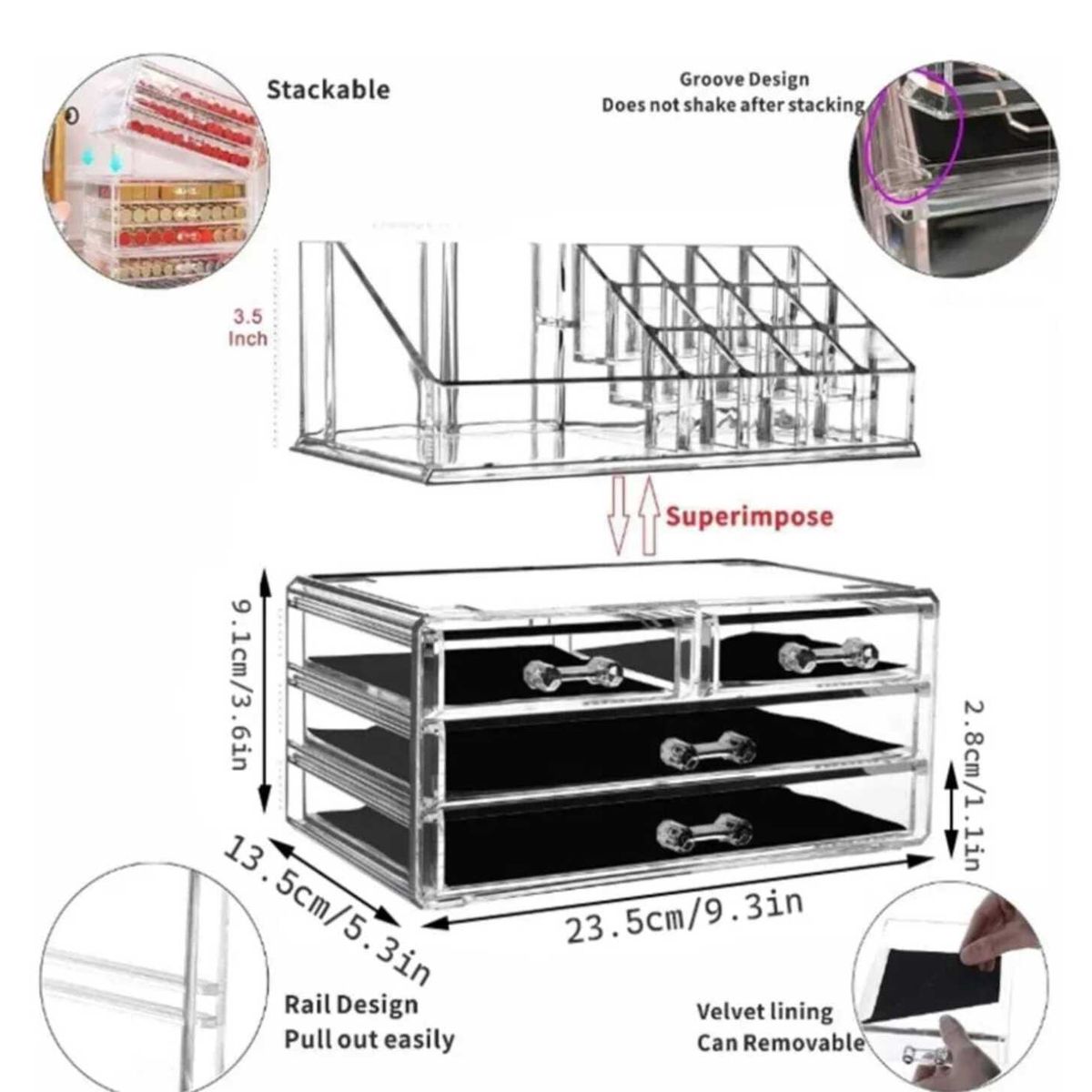 GENERICO - Organizador de maquillaje porta Cosmético Acrílico
