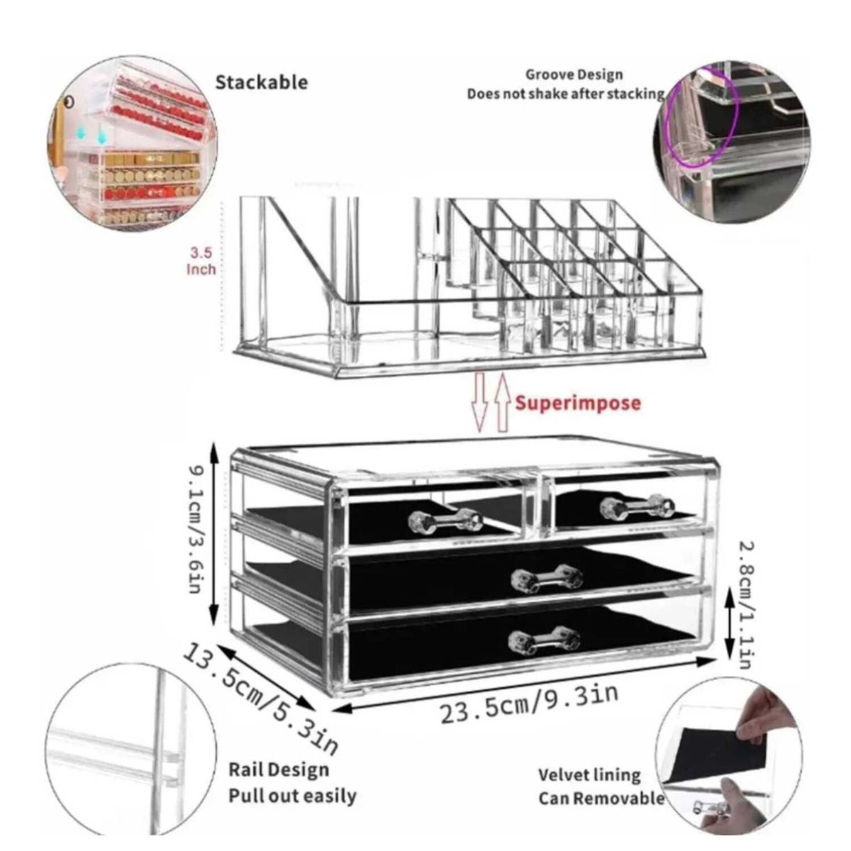 GENERICO - Organizador de maquillaje porta Cosmético Acrílico