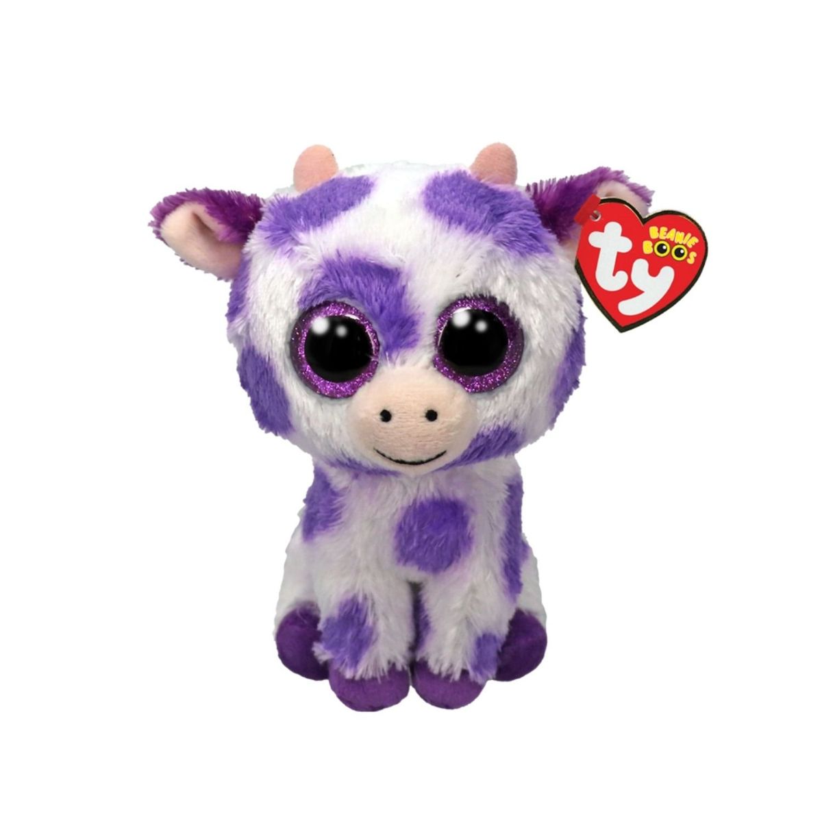 TY - PELUCHE TY BEANIE BOOS ETHEL VACA CON MANCHAS VIOLETA REGULAR 37345