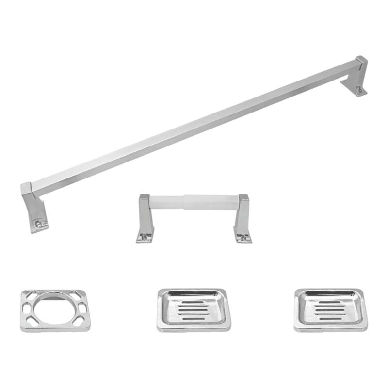 GENERICO - Set Juego de baño de 5 piezas de PVC Cromado para Baño Moderno