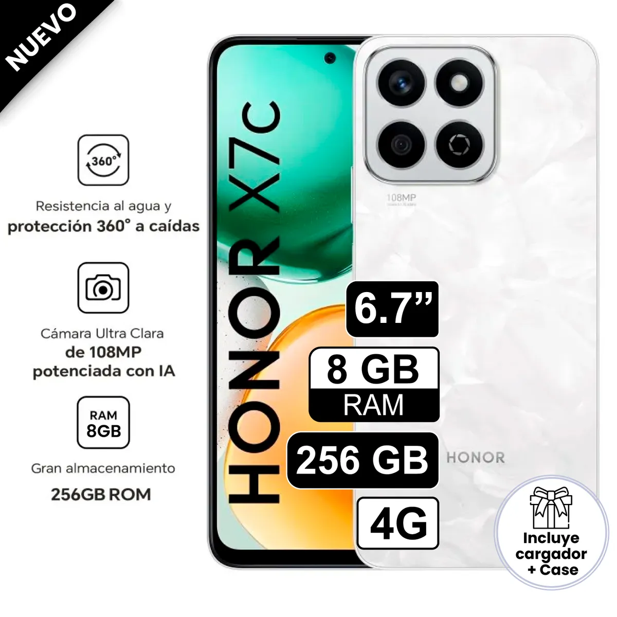 HONOR - Celular Libre Honor X7c 8GB Ram +256GB - Blanco Lunar