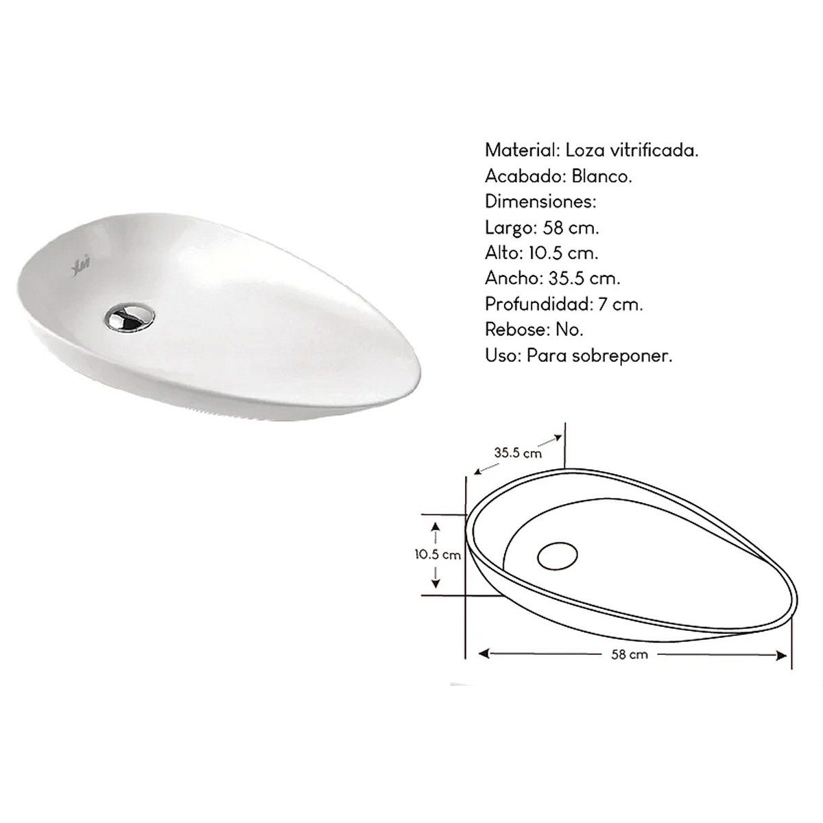 XM - Bowl Lavabo Ovalin de Loza  Ovalado Blanco