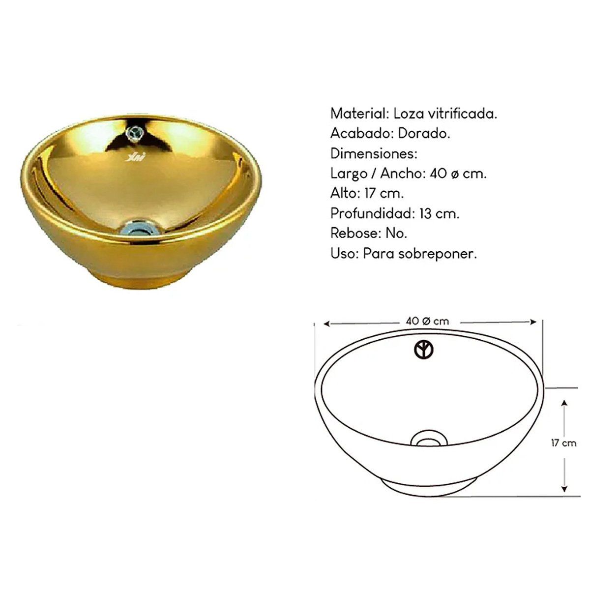 XM - Ovalín Loza Vitrificada Dorado Brillante