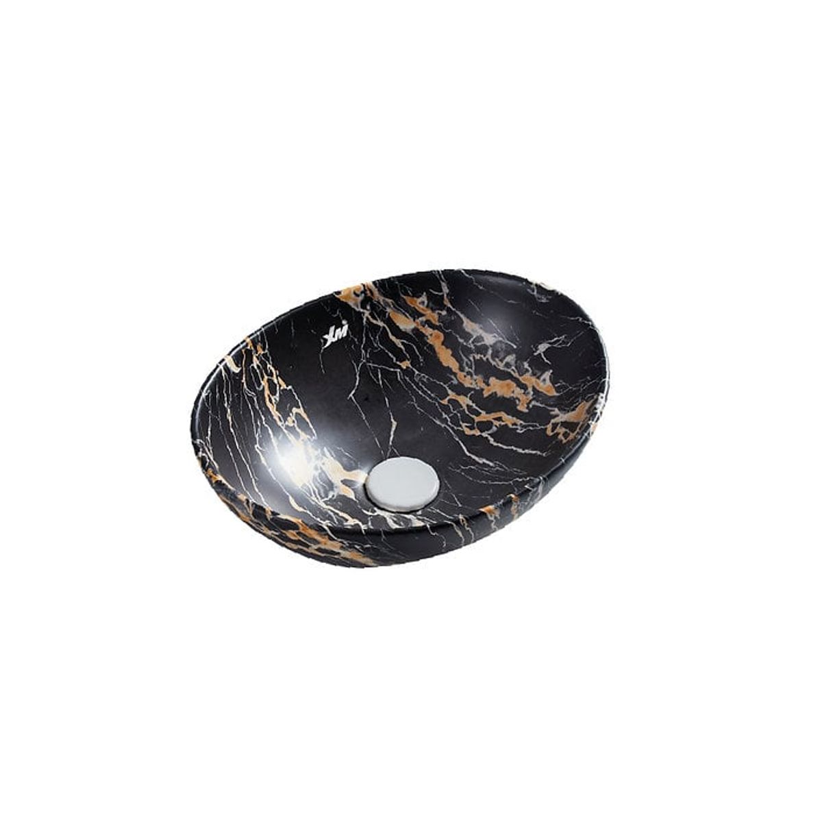 XM - Ovalín de Loza Vitrificada Mármol Negro