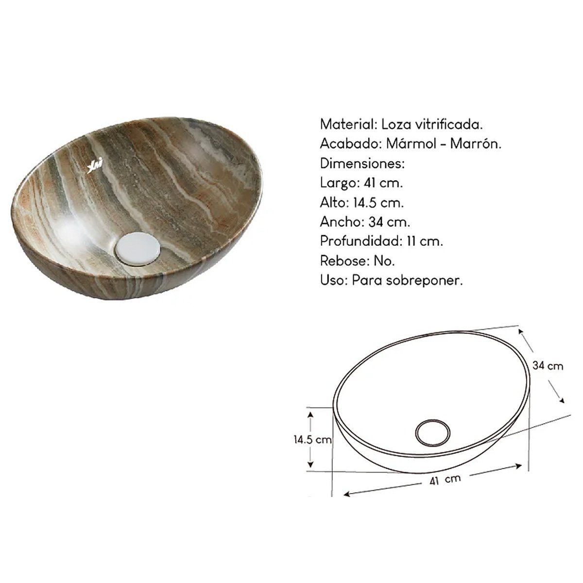 XM - Ovalín de Loza Vitrificada Café Dorado Turco