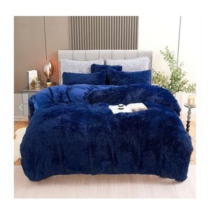 GENERICO - EDREDÓN PIEL DE OSO 2 FUNDAS DE ALMOHADA QUEEN AZULINO