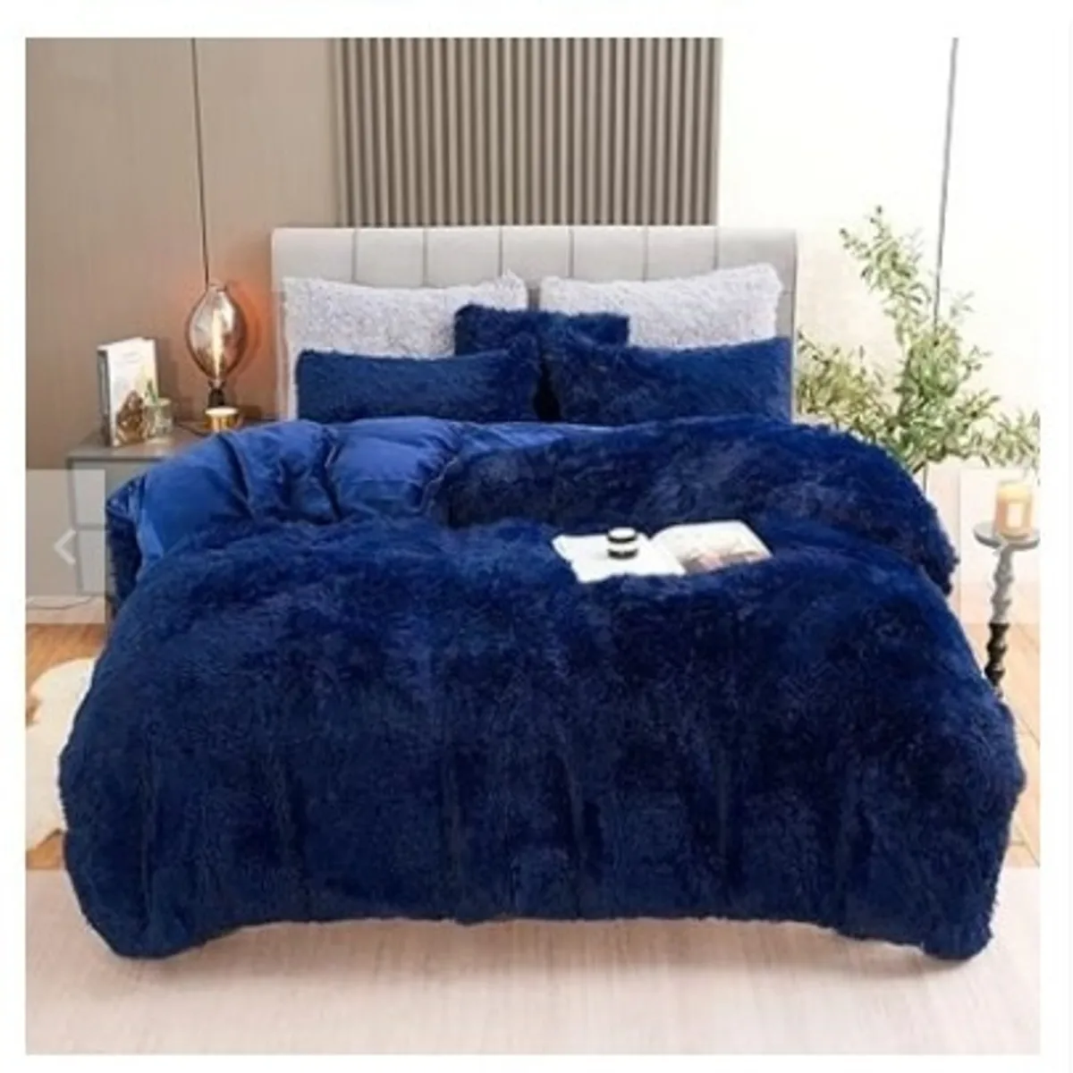 GENERICO - EDREDÓN PIEL DE OSO KING + 2 FUNDAS DE ALMOHADA  AZULINO