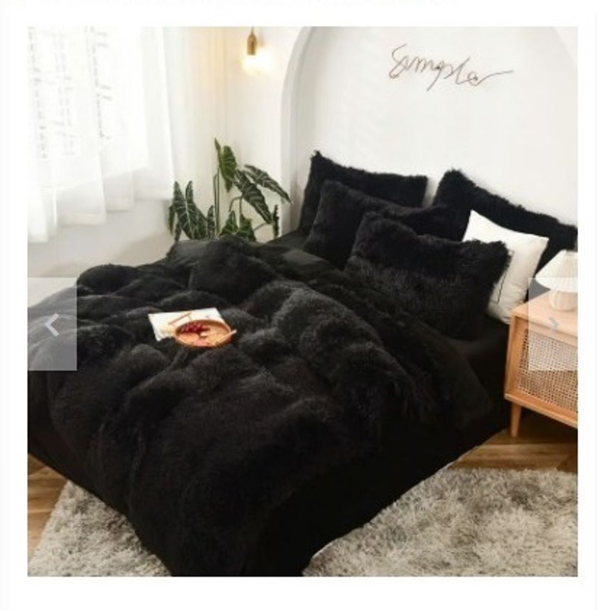 GENERICO - EDREDÓN PIEL DE OSO KING + 2 FUNDAS DE ALMOHADA NEGRO