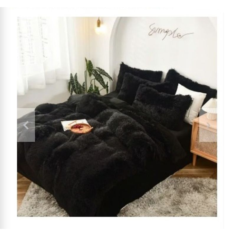 GENERICO - EDREDÓN PIEL DE OSO KING + 2 FUNDAS DE ALMOHADA NEGRO