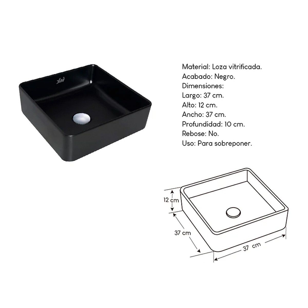 XM - Ovalín de Loza Vitrificada Cuadrado Negro