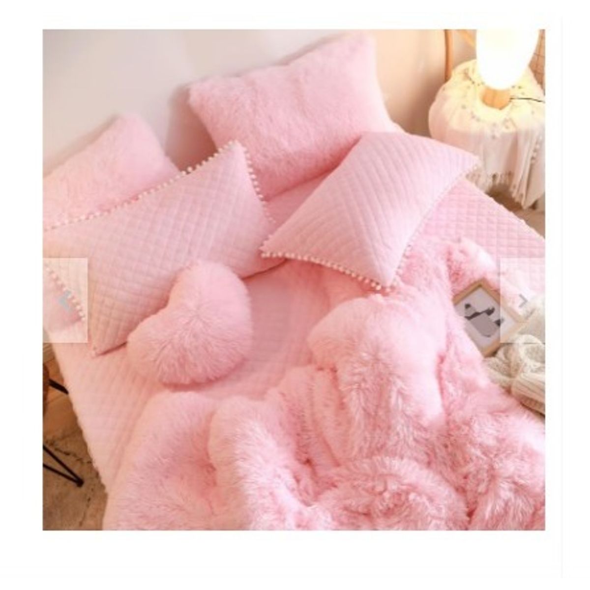 GENERICO - EDREDÓN PIEL DE OSO 2 FUNDAS DE ALMOHADA QUEEN ROSADO BEBÉ