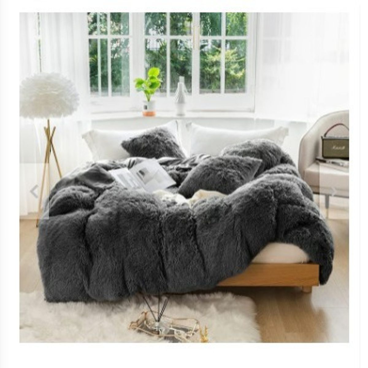 GENERICO - EDREDÓN PIEL DE OSO 2 FUNDAS DE ALMOHADA QUEEN GRIS