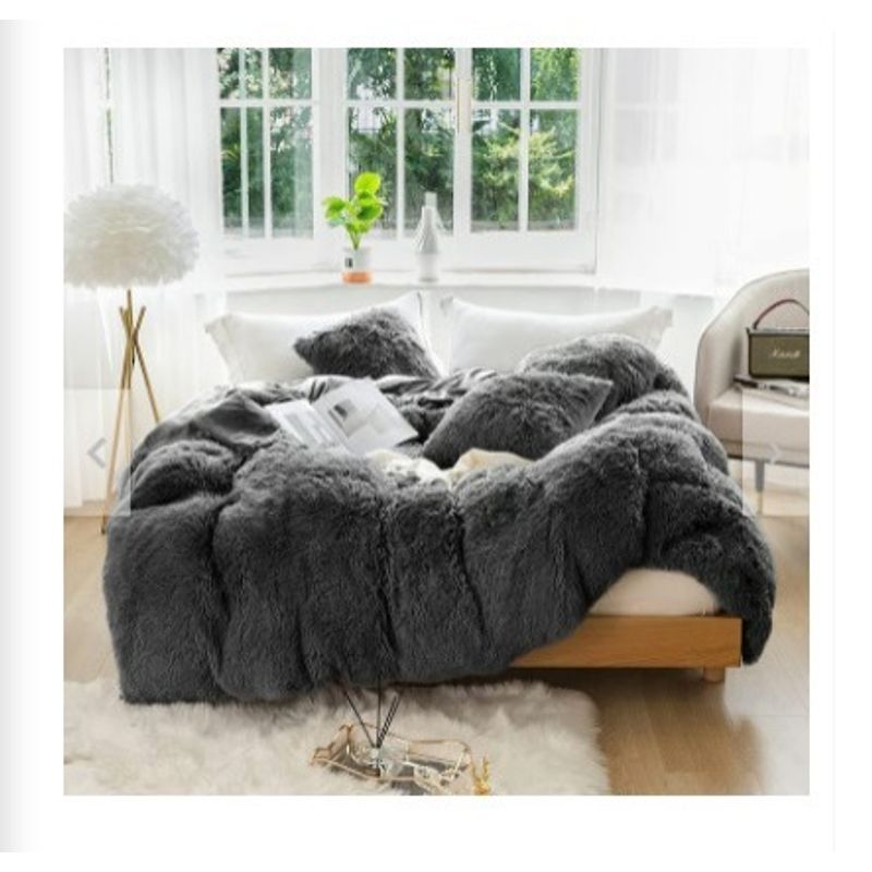 GENERICO - EDREDÓN PIEL DE OSO 2 FUNDAS DE ALMOHADA QUEEN GRIS