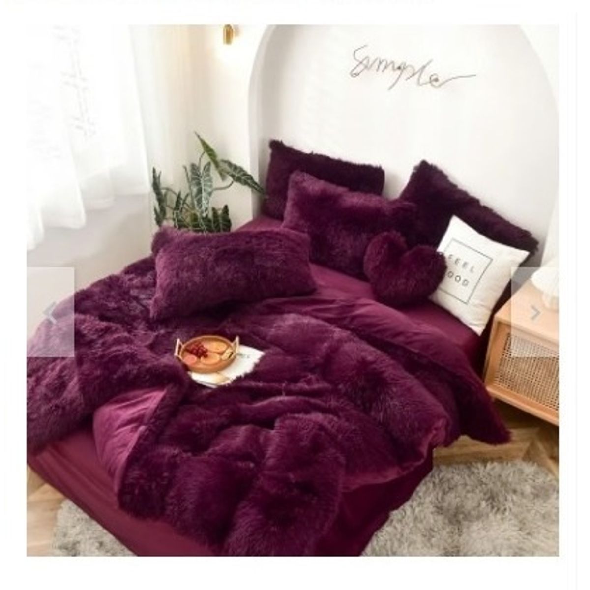 GENERICO - EDREDÓN PIEL DE OSO DOS PLAZAS + 2 FUNDAS DE ALMOHADA MORADO GRANATE